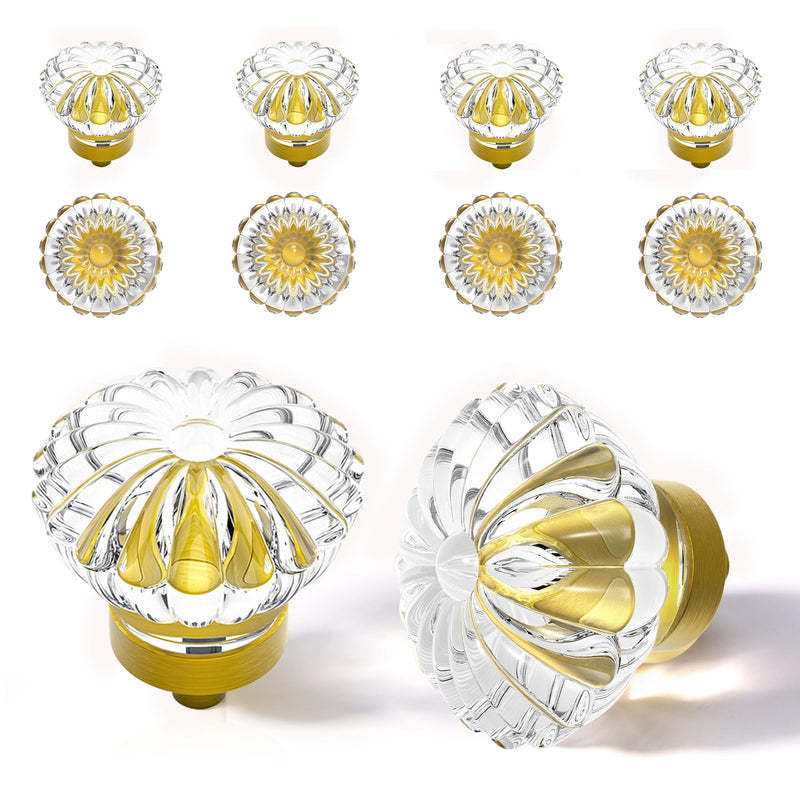 Antique Brass Crystal Cabinet Knobs Cabinets Knob, 8 Pack Flower Vintage Glass Clear Crystal Small Pull for Closet Dresser Drawers Cupboard Wardrobe, Retro Pulls Old Fashioned Drawer Gorgeous Handle 8pack Antique Brass