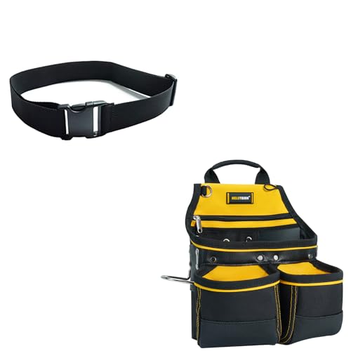 MELOTOUGH Tool Web Work Belt Buckle 2" inch Wide belt Black Simple Style for Woodworkers and Contractors+ Carpenter Tool Pouch with 10 Pockets,Electrician Tool Pouch