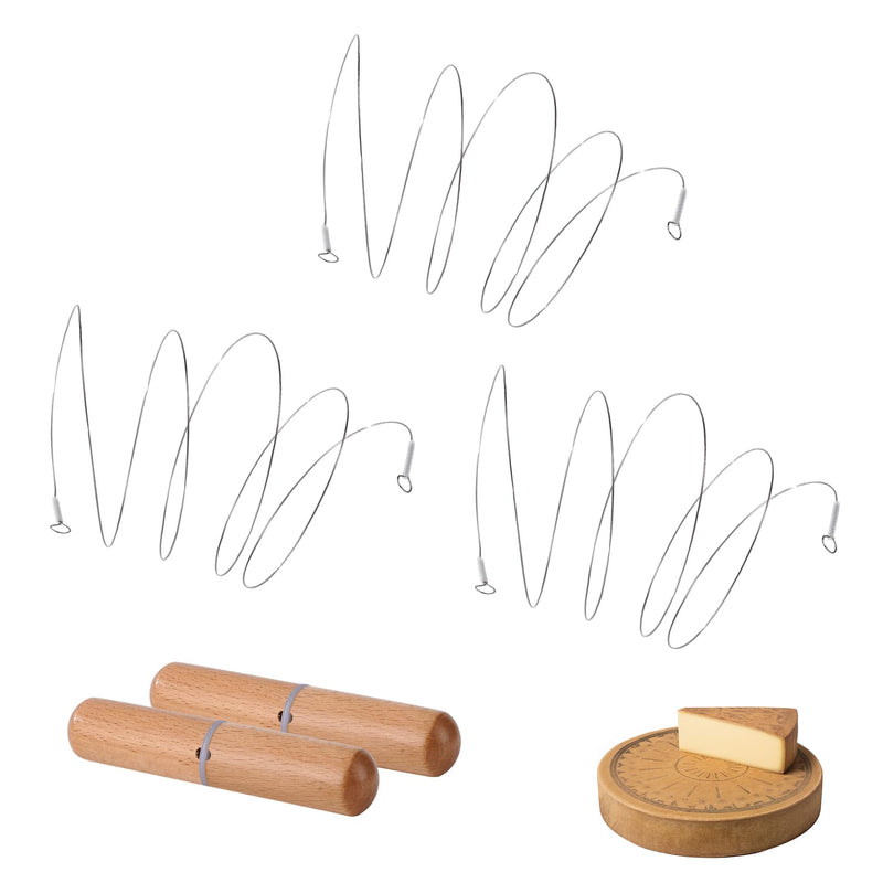 Stainless Steel Cheese Slicer Wire 44"Long-For Soft and Hard Cheese (2 Beech wood handles + 3 Cutting Replacement Wires 44") 44' burlywood handle