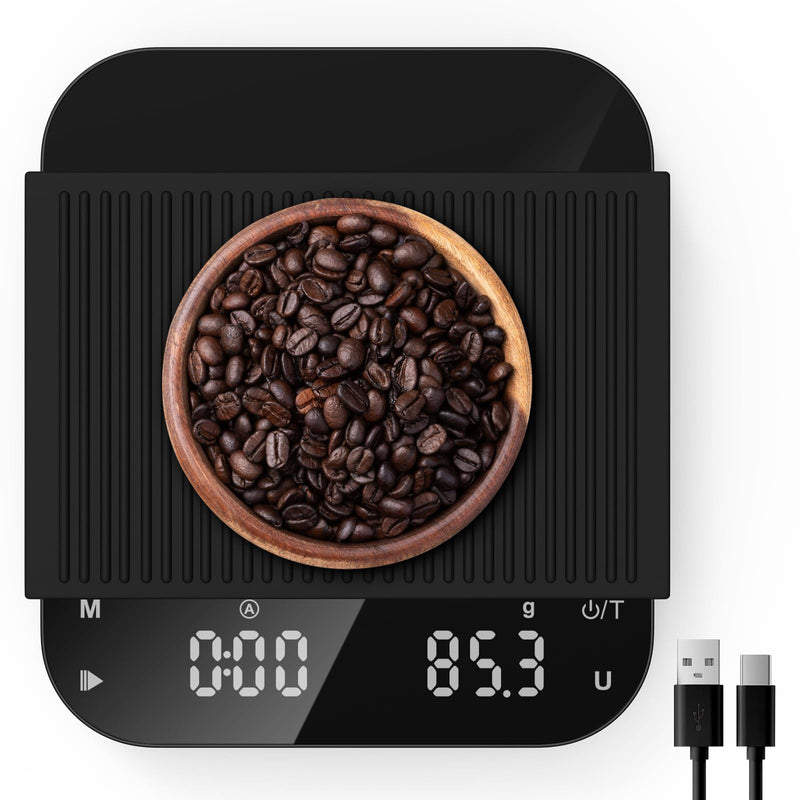 Rechargeable Coffee Scale with Timer, Diyife 3kg/0.1g High Precision Scale, 6 Units, HD LED Display, Long Battery Life, Portable Kitchen Scale for Espresso, French Press, Pour-Over Coffee Black