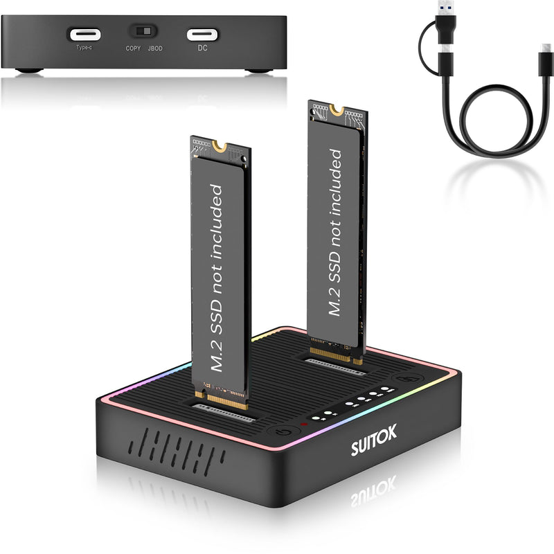 M.2 Duplicator Cloner Dual-Bay Offline USB C to NVMe SATA Dock Station, 20Gbps M2 Reader for Both (M Key, B+M Key) PCIE NGFF Docking, Size for 22110 2280 2260 2242 2230 Enclosure - STK03 STK03 20Gbps Dual Bay M.2 Duplicator