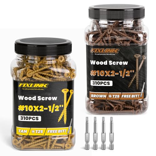 Deck Screws #10 x 2-1/2, 310+310pcs, Tan and Brown Epoxy Coated, T25 Star Bit Above 1500 Hour Salt Spray Coating Outdoor Decking Screws Excellent Rust Resistant for Outdoor Wood Fence