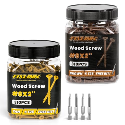 Deck Screws #8 x 2, 310+310pcs, Tan and Brown Epoxy Coated, T25 Star Bit Above 1500 Hour Salt Spray Coating Outdoor Decking Screws Excellent Rust Resistant for Outdoor Wood Fence
