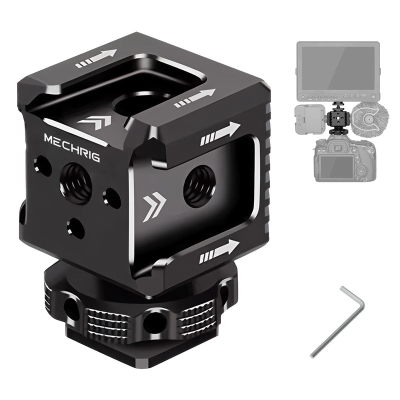 Triple Cold Shoe Mount with 1/4" Thread, Aluminum Camera Hot Shoe Extension Bracket with 3 Port Cold Shoe Mounts for LED Video Light Monitor Microphone Camera Cage (62011)