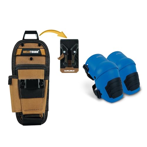 MELOTOUGH Small Tool Pouch with Quick Release Belt Clip,Clip On Tool Belt Pouch with Electrician Tapemeasure Clip,Knee Pads for Work,Construction,Flooring,Gardening-Comfortable and Flexible