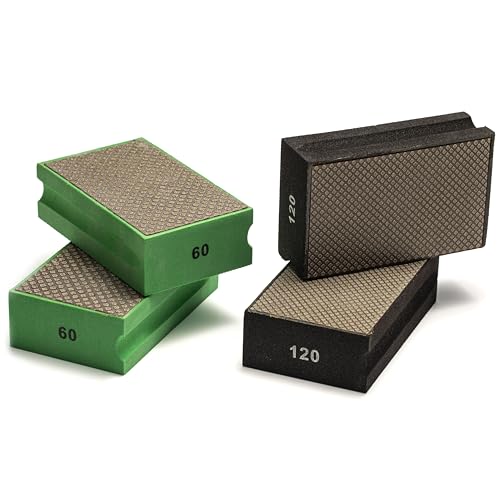 GLASS POLISH PRO Diamond Hand Pad Bundle – Set of 2 Grit 60 and 2 Grit 120 Foam Sanding Blocks for Glass, Tiles, Ceramics, Concrete, Granite, Marble, and More