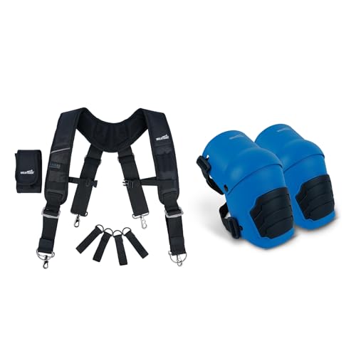 MELOTOUGH Tool Belt Suspenders Construction Bag Suspenders Heavy Duty Padded Work belt Suspenders, Knee Pads for Work,Construction,Flooring,Gardening-Comfortable and Flexible(Blue)