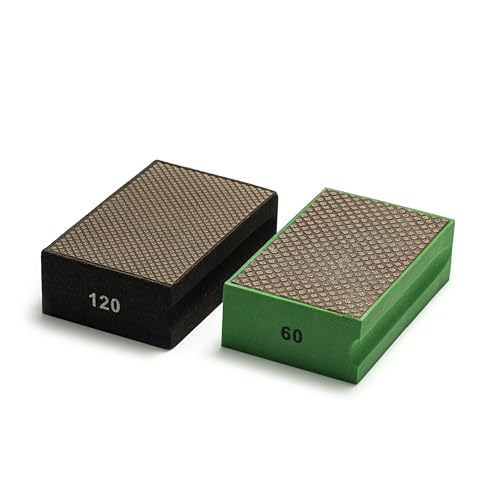 GLASS POLISH PRO Diamond Hand Pad Bundle – Set of Grit 120 and Grit 60 Foam Sanding Blocks for Glass, Tiles, Ceramics, Concrete, Granite, Marble, and More