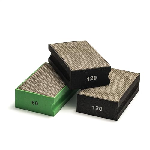 GLASS POLISH PRO Diamond Hand Pad Bundle – Set of 2 Grit 120 and 1 Grit 60 Foam Sanding Blocks for Glass, Tiles, Ceramics, Concrete, Granite, Marble, and More