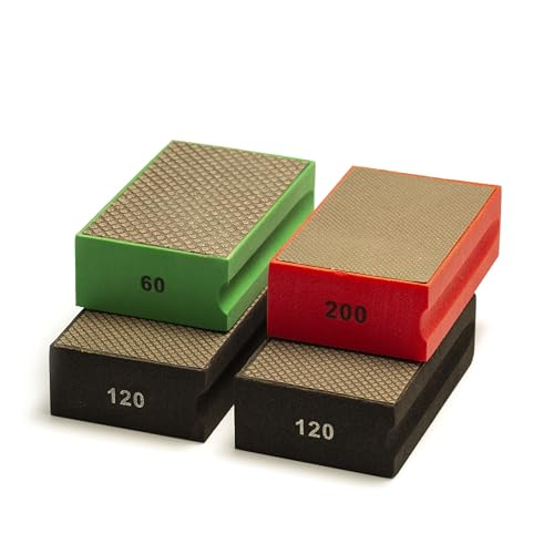 GLASS POLISH PRO Diamond Hand Pad Bundle – Set of 4 Foam Sanding Blocks with 60 Grit, 120 Grit (x2), and 200 Grit for Glass, Tiles, Ceramics, Concrete, Granite, Marble, and More