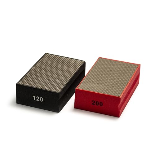 GLASS POLISH PRO Diamond Hand Pad Bundle – Set of 120 Grit and 200 Grit Foam Sanding Blocks for Coarse and Medium Finishing on Glass, Tiles, Ceramics, Concrete, Granite, Marble, and More