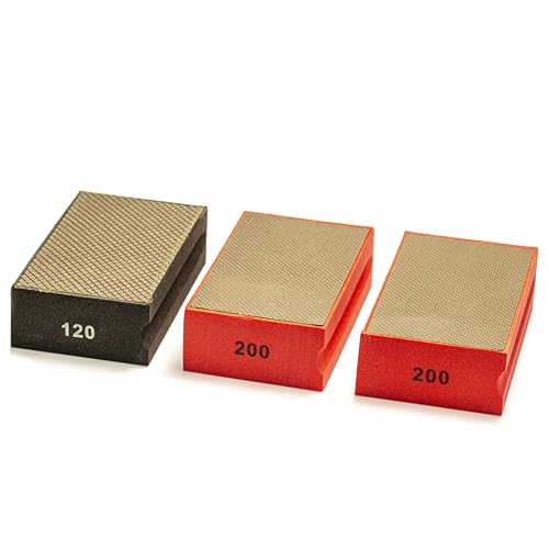 GLASS POLISH PRO Diamond Hand Pad Bundle – Set of 3 Foam Sanding Blocks with 120 Grit and 200 Grit (x2) for Coarse and Medium Finishing on Glass, Tiles, Ceramics, Concrete, Granite, Marble, and More