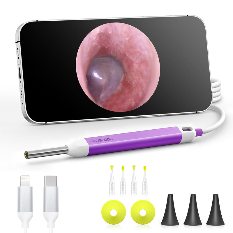 HD Digital Otoscope, Video Ear Scope Otoscope with Light, Ultra Clear View Ear Camera with Ear Wax Removal Tools, Compatible with iPhone and Android Devices (Purple) ﻿ Purple