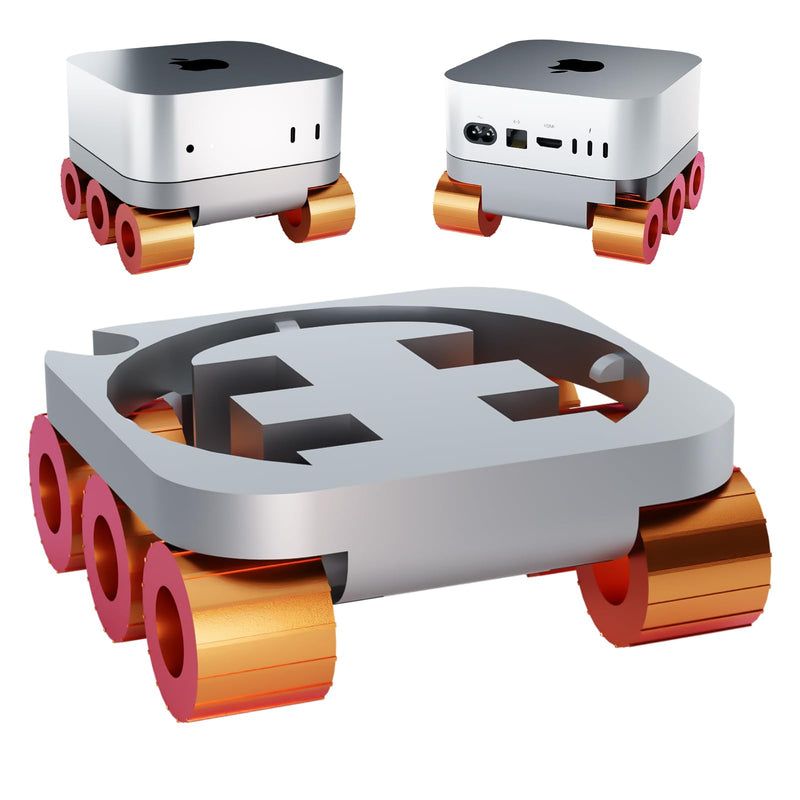 Dock for Mac Mini M4 2024, 3D Printed Heat Dissipation Monitor Mount Stand Base, Mars Rover Shape Computer Host Vertical Dock Holder Bracket - Orange