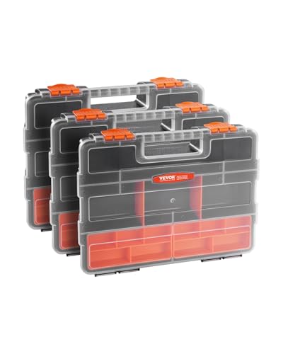 VEVOR 3-Pack Small Parts Organizer, 21 Compartments Tools Organizer Box with Removable Dividers, PP Hardware Storage Box with Safety Latch & Portable Handle for Nuts, Bolts, Screws, Nails Tool Boxes-3PC