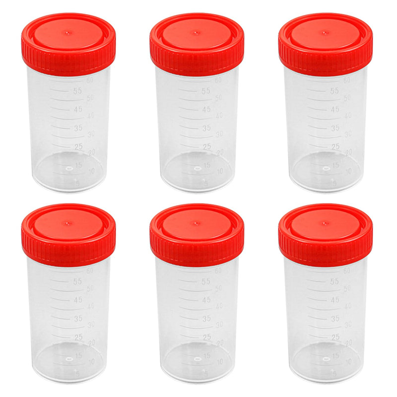 Urine Cup Sample Cup, Pack of 6 Rin Cups with Screw Lid Sample Cup, 60 ml Urine Sample Cup, Screw-On Lid Container, Urine Sample Cup, for Experiments, Storage 6 pieces red