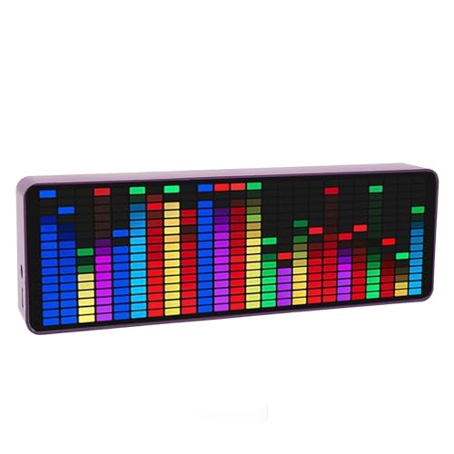Music Spectrum Display, 384 LED Audio Spectrum Analyzer with Clock, 20 Dynamic 7-Color Music Spectrum Pickup Analyzer with 1624 Segment Rhythm Light Level Voice Sensor, for Audio