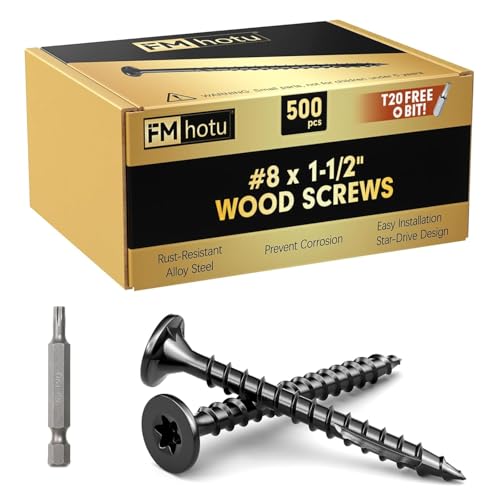 #8 x 1-1/2” Deck Screws, 500Pcs Star Drive Wood Screws 1-1/2 Inch Black 500