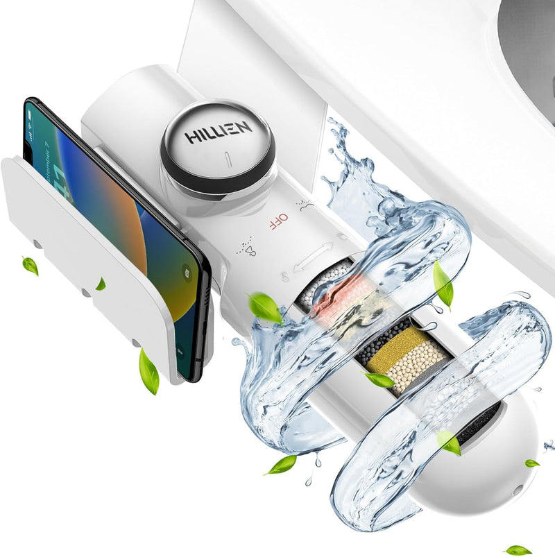 Ultra-Slim Bidet Attachment for Toilet with Filter, Chlorine-Free Fresh Water, pH balance, Non-Electric Bidet Toilet Seat Attachment with Pressure Controls, Dual Nozzles(Frontal/Rear),No Gaps No Leaks White