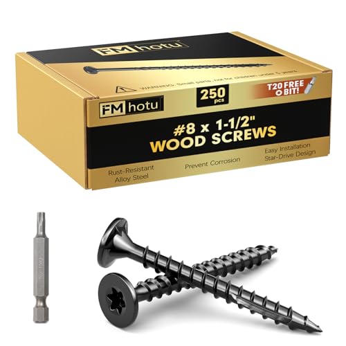 #8 x 1-1/2” Deck Screws, 250Pcs Star Drive Wood Screws 1-1/2 Inch Black 250