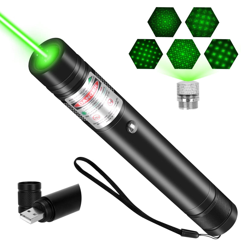 Rechargeable Green Laser Pointer High Power, Long Range Green Beam Laser Pointer with Star Cap for Astronomy, Architecture, Outdoor Adventures
