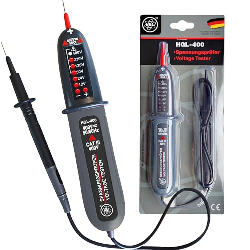 HGL -400 Voltage Tester Double Pole 12 V to 400 V AC/DC with LED Display, Phase Tester, IP54 Splash-Proof, No Batteries Required, 2-Pin Voltage Meter, Socket Meter