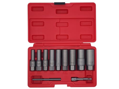 VCT 11pc 3/8 Dr Spiral Deep Deepwell Extractor Set for Removing Studs, Bolts, Fittings, Spark-Plugs, Broken nuts, Threaded Tubes, Lug nuts