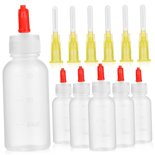 6 Sets Plastic Bottle with Mini Tip Bottle Dispenser for Liquid Flux Glue Dispenser Point Injections Adhesive Bottle with Precision Tip Approx. Glue 1