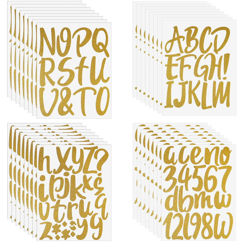 Outus 576 Pcs 8 Sheets Glitter Letters Stickers Vinyl Alphabet Number Decals Back to School Supplies for Water Bottles Cups Mailbox Scrapbooking Bulletin Board Classroom Decor(4 Inch,Gold) Gold 4 Inch