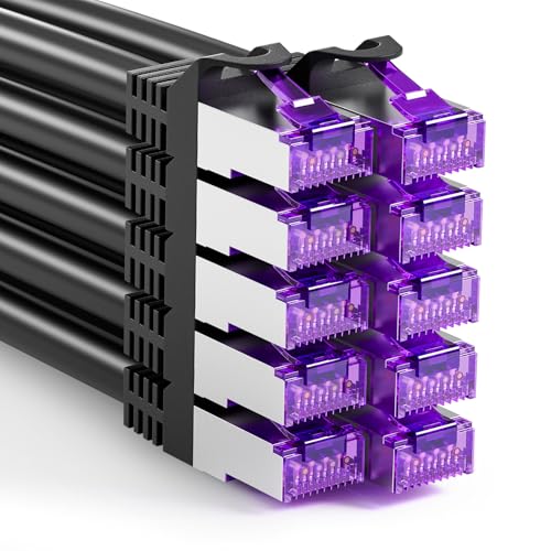 FGB 10 Gbps Patch Cable 0.5 mx 10, RJ45 Network Cable CAT 7, (SFTP PIMF Shielding) Copper Ethernet Cable 50 cm, DSL LAN Cable Short CAT7 CAT6 CAT5, Black | SFTP PIMF Shielding, Copper Cable Ethernet Cable 50 cm, Network Cabinet Organization, DSL LAN C...