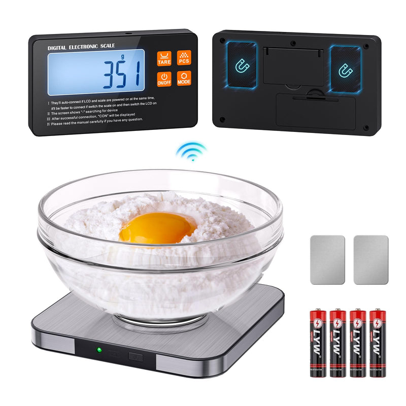 Food Scale with Split Wireless LCD Display, 33lb Digital Kitchen Scale with 7 Units Tare Function, 0.1oz High Accurate Smart Cooking Scale for Baking/Cooking/Meal Prep/Milk/Dieting/Weight Loss