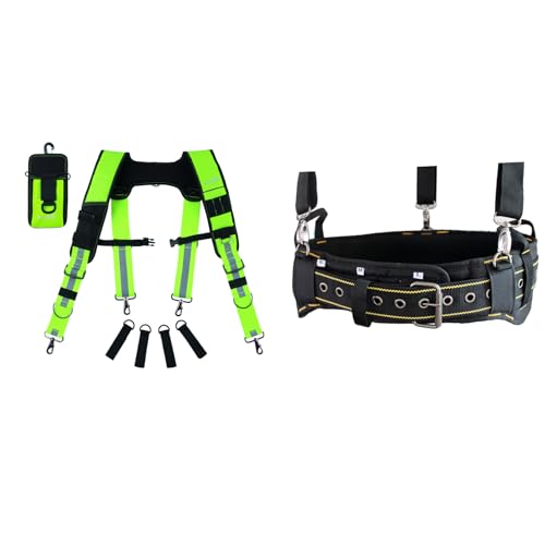 MELOTOUGH 1 PCS Tool Belt Suspenders Construction Bag Suspenders Padded Work Belt + Padded Tool Belt with handle strap Construction Work Belt with D ring