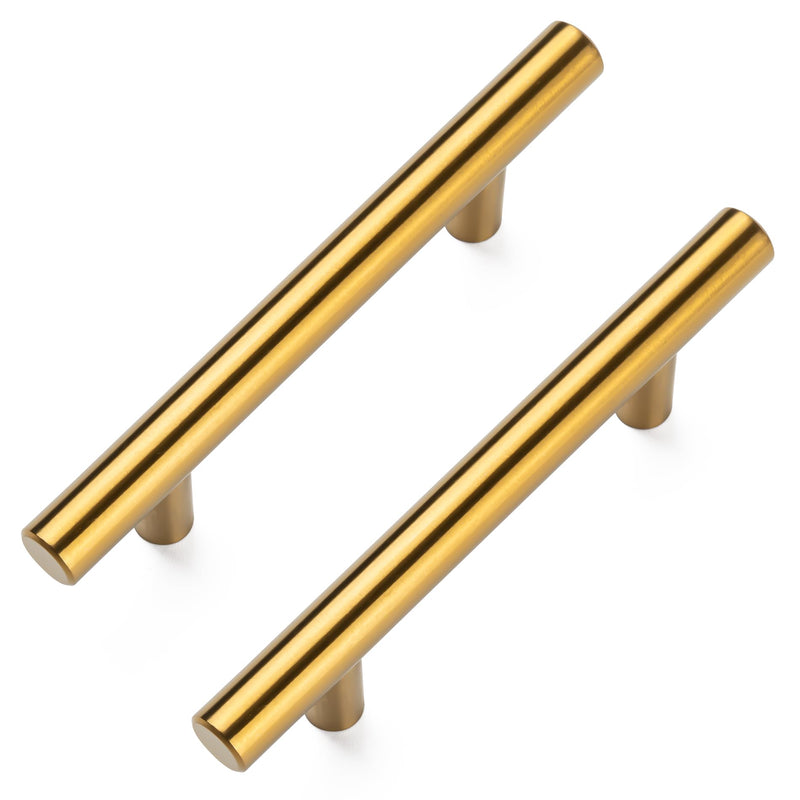 Aegero 25 Pack Cabinet Pulls Brushed Brass Stainless Cabinet Handles, for Kitchen and Bathroom Cabinets, 5 Inch Length, 3 Inch Hole Center Gold