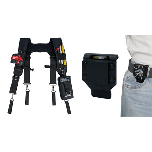 MELOTOUGH Tool Belt Suspenders Construction Bag Suspenders Padded Work belt Suspenders,Magnetic Tool Holder Strong Magnetic Belt Clip - Fits Up to 2.7" Belt (Black)