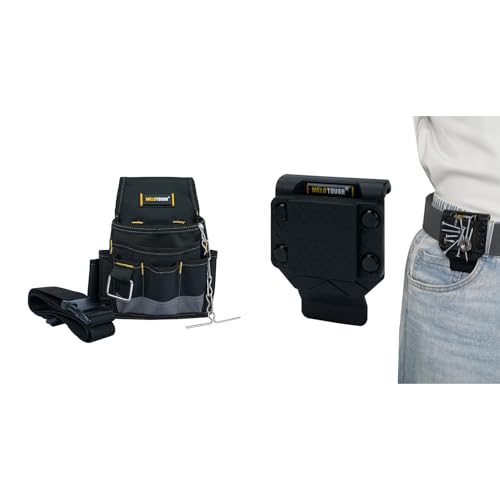 MELOTOUGH Electrician Tool Pouch Tool Belt Pouches with Belt Clip, Electrical Tape Chain, Multiple Pockets Tool Organizer,Magnetic Tool Holder Strong Magnetic Belt Clip
