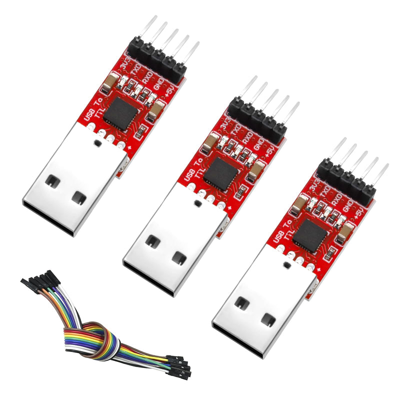 CP2102 HW-598 USB to TTL Serial Converter Module UART USB TTL Adapter Converter for 3.3 V and 5 V with Jumper Cable Pack of 3