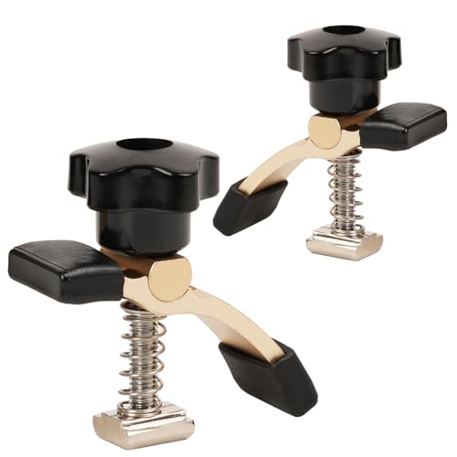 Pack of 2 T-groove hold-down brackets, electroplated treatment + rubber protective cover | Can press 45 mm thick objects, suitable for wood and metal processing (yellow + black) Yellow + Black