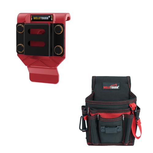 MELOTOUGH Drill Belt Clip & Holster, Tool Pouch with 13 Pockets, Red Plastic