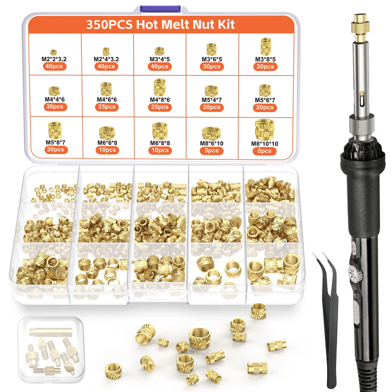 Preciva Threaded Inserts Soldering Tips Set, 6-Piece Soldering Tips for Thread Insert + 350 Pieces Thread Inserts M2/M3/M4/M5/M6/M8