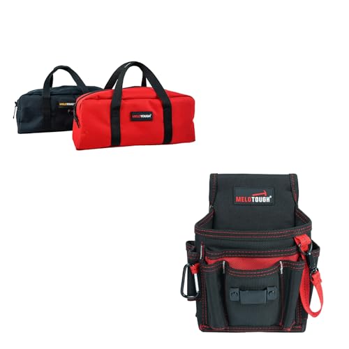 MELOTOUGH Utility Rudded Tool Bag Small Canvas Tool Bag with Zipper Combo Kit + Small Tool Pouch for Tool Belt,Electrician Tool Pouch,Tool Pouch Tool Holster with 13 Pockets