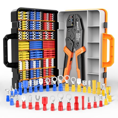 Preciva Crimping Tool for Insulated Terminals Wire Connectors, AWG20-10 Ratchet Crimper with 425 Pcs Insulated Terminals Connectors 425Pcs & 38Sizes