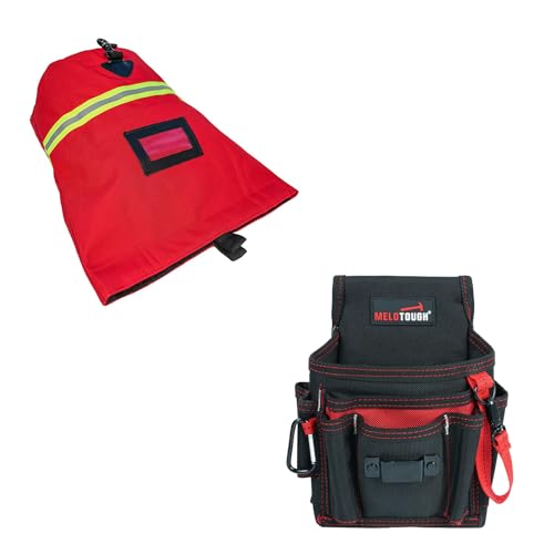 MELOTOUGH Firefighter Bag Fireman SCBA Air Respirator Storage Bag (Red) + Small Tool Pouch for Tool Belt,Electrician Tool Pouch,Tool Pouch Tool Holster with 13 Pockets