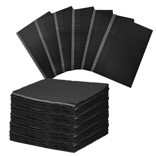 Dental Bib Tattoo Manicure Underlay 3 Layers Disposable Paper Tablecloth | Pack of 50, waterproof accessories. 45 x 33 cm, black