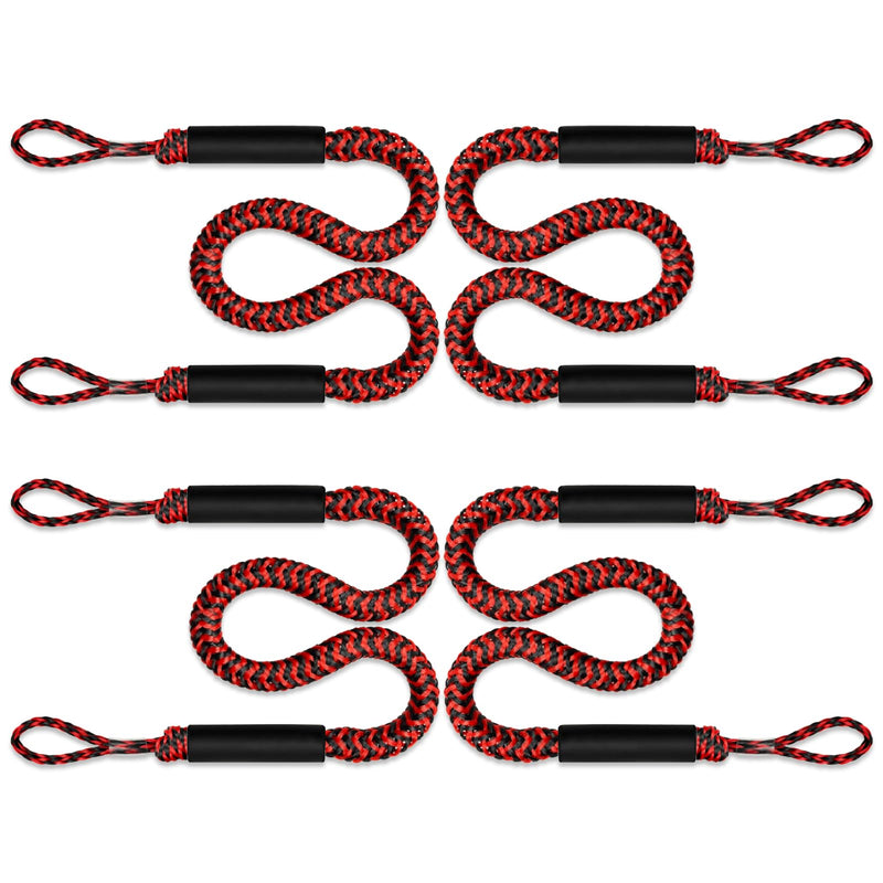Bungee Boat Dock Line Mooring Rope Boat Accessories Docking Lines PWC Dockline for Boats Kayak, Jet Ski, Pontoon, Canoe, Power Boat WaveRunner, 4 Pack (Red&Black, 4-5.5) 4-5.5 feet Red&Black
