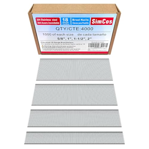 18 Gauge 5/8" to 2 Inch 304 Stainless Steel Brad Nails, 4000-Pack
