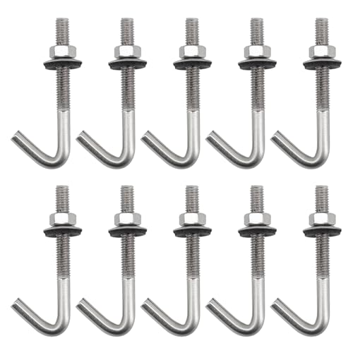 (10 Pieces) M6x120mm Roof Anchor Bolt Concrete Anchors Screws J Hook 304 Stainless Steel 7 Shape Wall Hook Long Shank Hooks With Hex Nut Washer