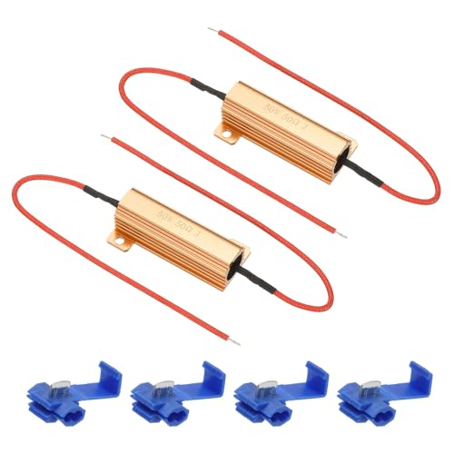PATIKIL Pack of 2 50 W 50 Ohm 5% Tolerance Aluminum Housing Resistors Resistance Assortment with Clips Wire Wound Resistors Screw Tap Power Resistance for Machines Electronics DIY Project Golden 50 Ohm 50 W