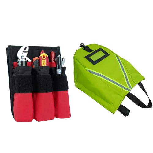 MELOTOUGH 7-Pocket Firefighter Tool Pouch with Carry Handle and Flap + Firefighter Bag Fireman SCBA Air Respirator Storage Bag (Red)