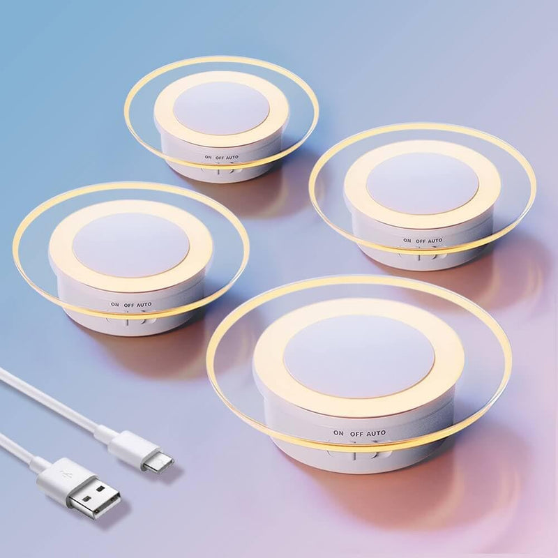 4 Pack Magnetic Motion Sensor Night Light with Stick-On Base, Cruise Rechargeable Battery Powered Cordless Glow Light, Ideal for Bedroom, Bathroom, Stairway- Moonlit 4 Pack