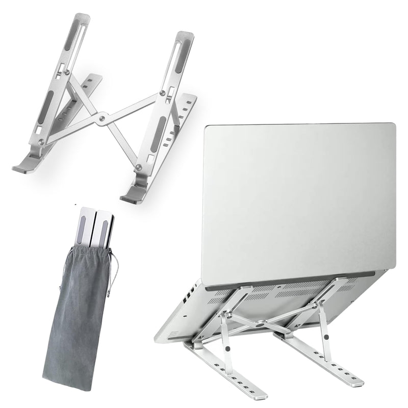 FlexElevate 7-Level Adjustable Laptop Stand, Silver Color, Carbon Steel Ergonomic Riser for Desk, Compatible with 9''-17.3'' Laptops, Portable & Sturdy Holder